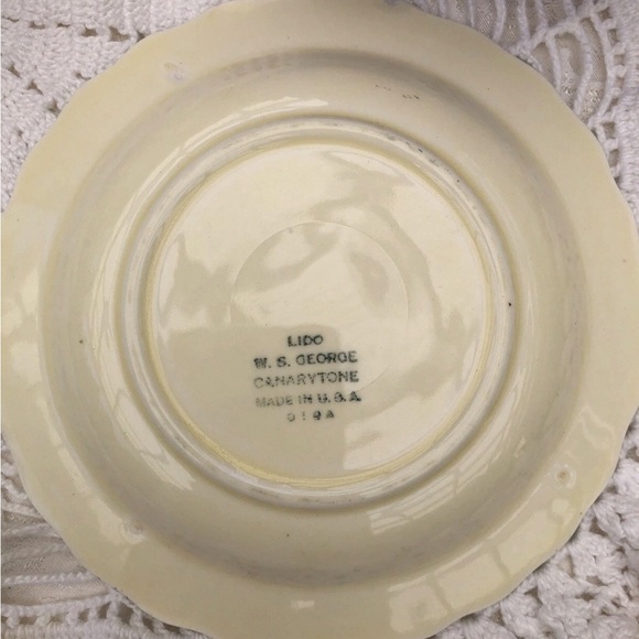 1930s W.S. George Teacup and Saucer Set LIDO Canarytone Silver Edge Trim - Picture 4 of 14